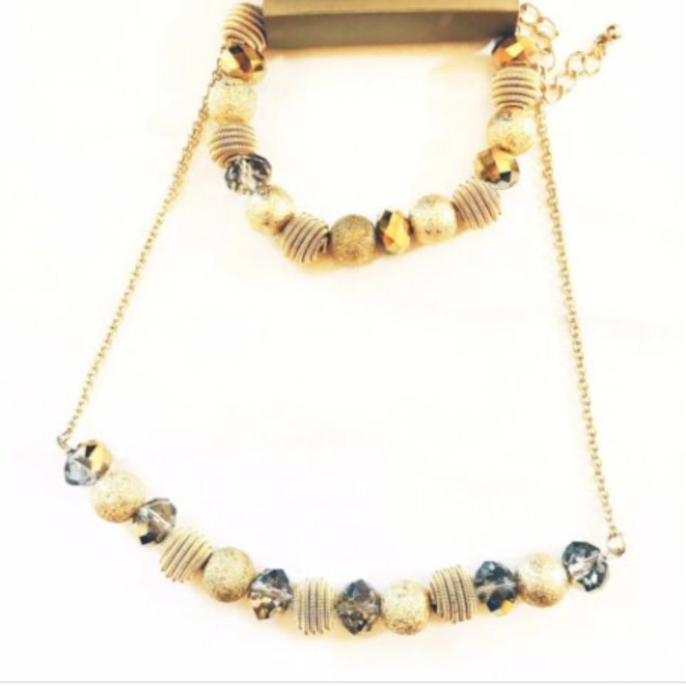 Studio S Gold Toned Beaded Necklace & Bracelet Set